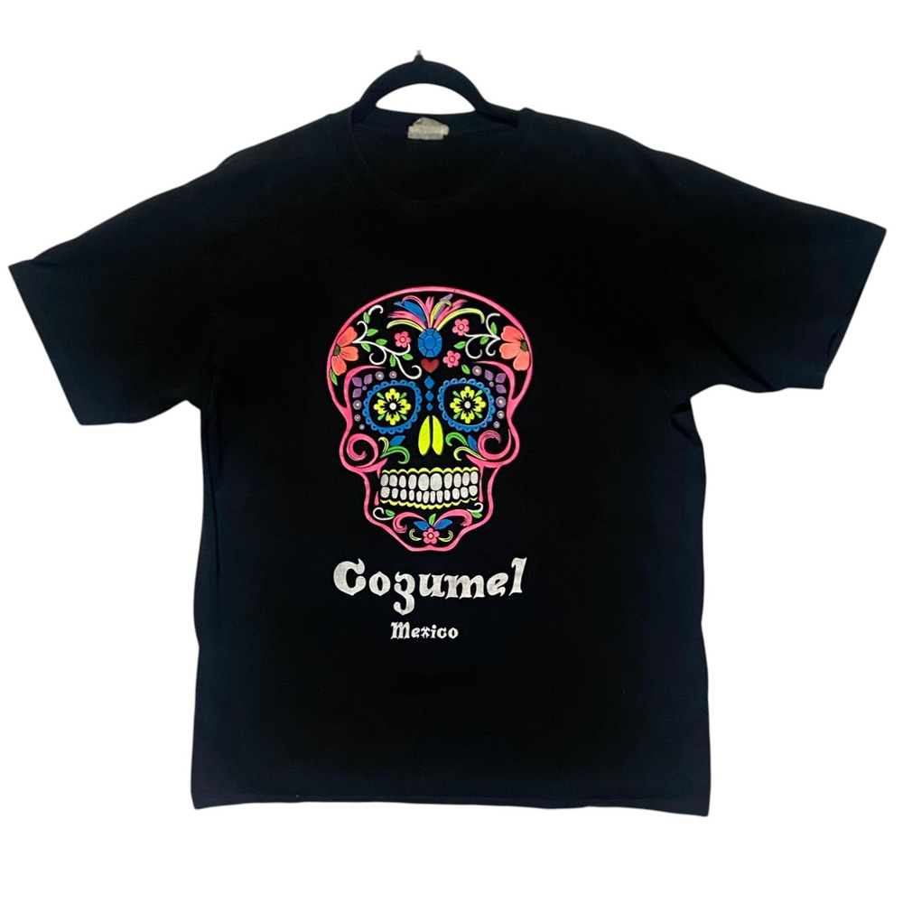 Cozumel Mexico Skull Candy T-Shirt Short Sleeve Black By Reef Size Large